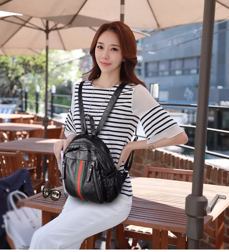 Fashion Backpack Women's Washed Leather Casual Backpack Women's Korean-style Mommy School Bag Fashion Versatile Soft Leather 201