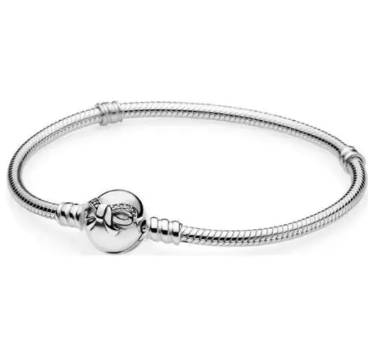 Аутентичный 925 пробы серебряный браслет Изящный бант застежка цепочка-змейка с кристаллами браслет подходит бисера Шарм Diy ювелирные изделия