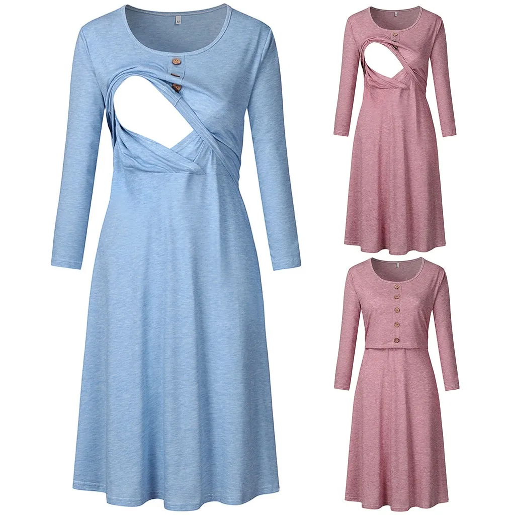 Платья для беременных; Vestidos; одежда для сна на пуговицах для кормящих; платье для беременных женщин; зимняя одежда для кормления; 19Nov