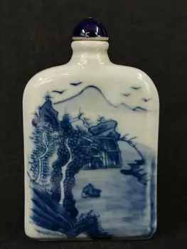 

YIZHU CULTUER ART Collection Chinese Old blue-and-white Porcelain Landscape Figure Snuff Bottle Gift