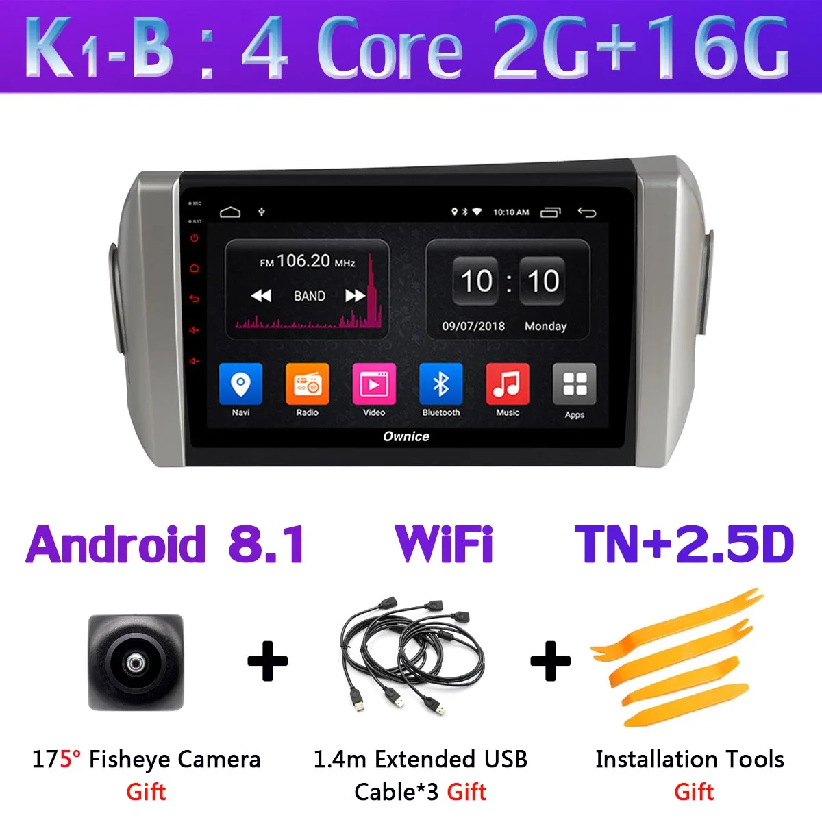 360 ° панорамный 4G WiFi Android 9,0 8Core 4G+ 64G Автомобильный мультимедийный плеер gps компактное минирадио CarPlay для Toyota Innova Crystal - Цвет: K1-B