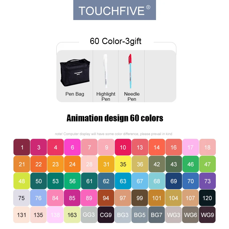 60-Animation-Set TouchFive маркеры 30/40/60/80/168 на алкогольной основе, набор художественных маркеров профессионального качества для рисования манги, фэшн эскизов - Цвет: 60-Animation-Set