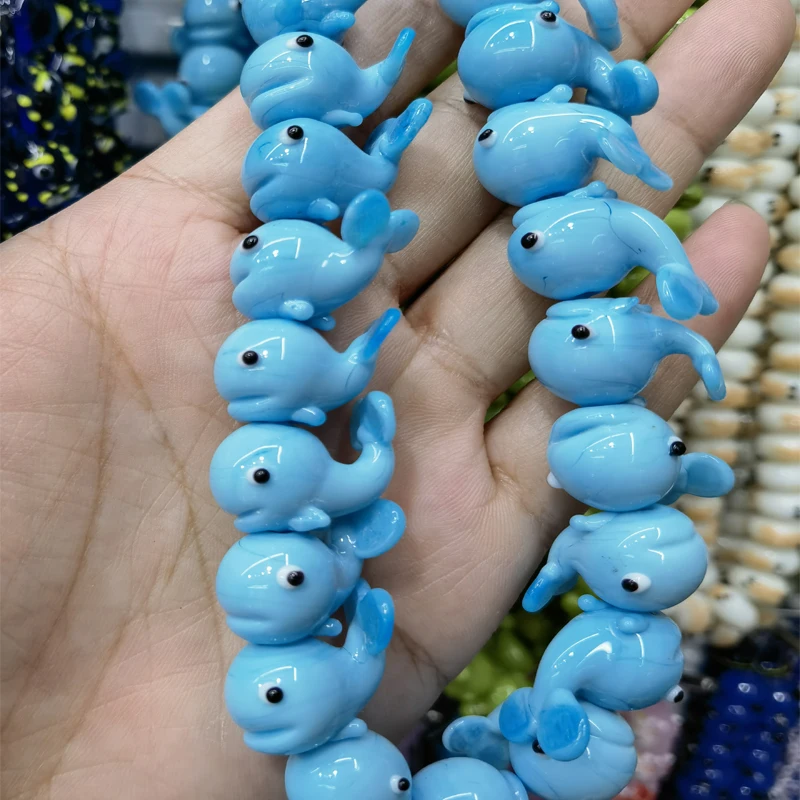 2pcs 19x13mm Handmade Blue Dolphin Lampwork Beads For