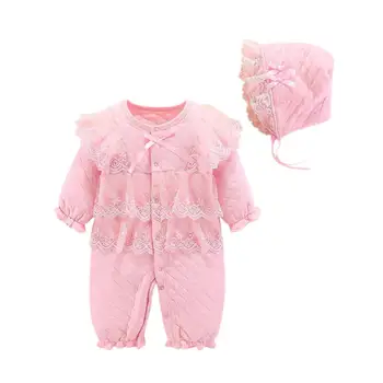 

2020 Autumn Winter Baby Jumpsuit New Baby Girl Bodysuits Red Pink Pure Cotton Baby Romper With Hat