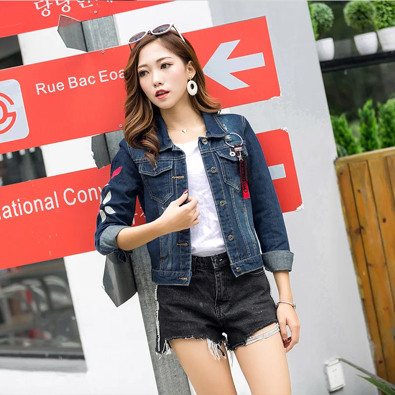 buy  2019 Spring New Style Korean-style Embroidered BF Style Jeans Coat Blouses Slim Fit Versatile Jacke