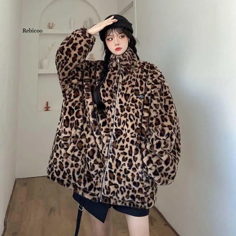

Spring Vintage Leopard Jacket Casual Leopard Female Coat Winter Tops For Woman Clothes Elegant Wool Outwear