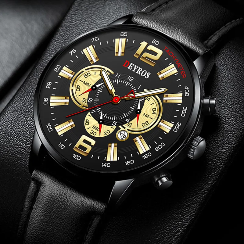 

Fashion Men's Calendar Watch Luminous Leather Quartz Men Dress Business Wristwatch DEYROS Casual Sports Male Clock Montre Homme