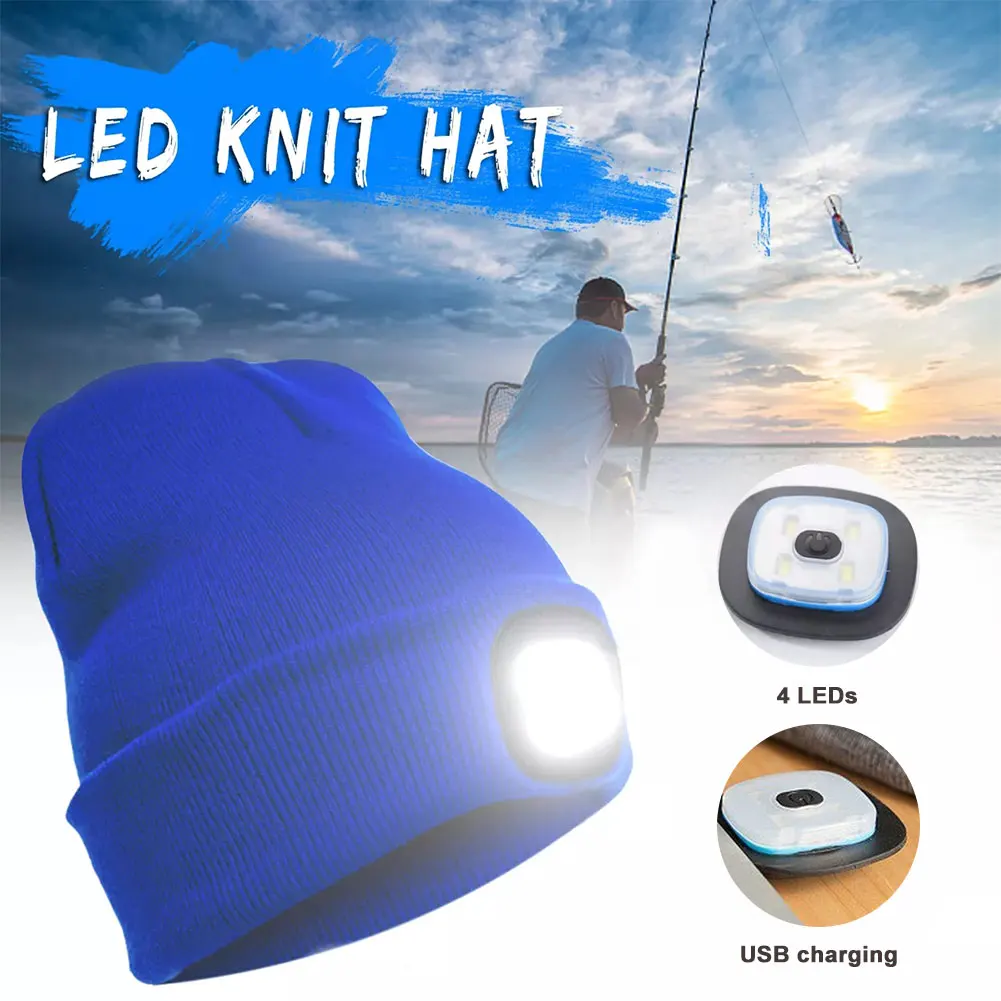 

Unisex Climbing Hat Fishing Camping Knitted LED Light Outdoor Running Beanie Adisputent Winter Knit Cap LED light headlights