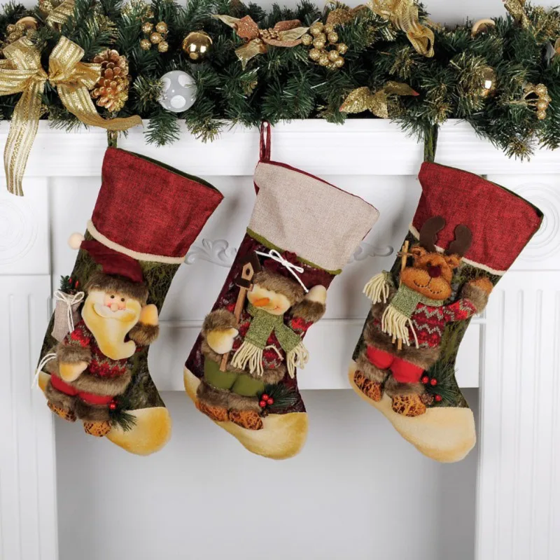 Рождественские чулки с рисунком Санта/лося/снеговика носок для конфет Подарочная сумка для детей рождественские подарки Regalos Navidad