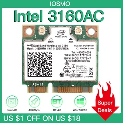 Carte Mini PCI e wi fi 802.11ac sans fil, 433 mb/s, 2.4/5Ghz, 4.0 hmw, double bande, compatible Bluetooth 8/10, pour ordinateur portable sous Windows 7/ 