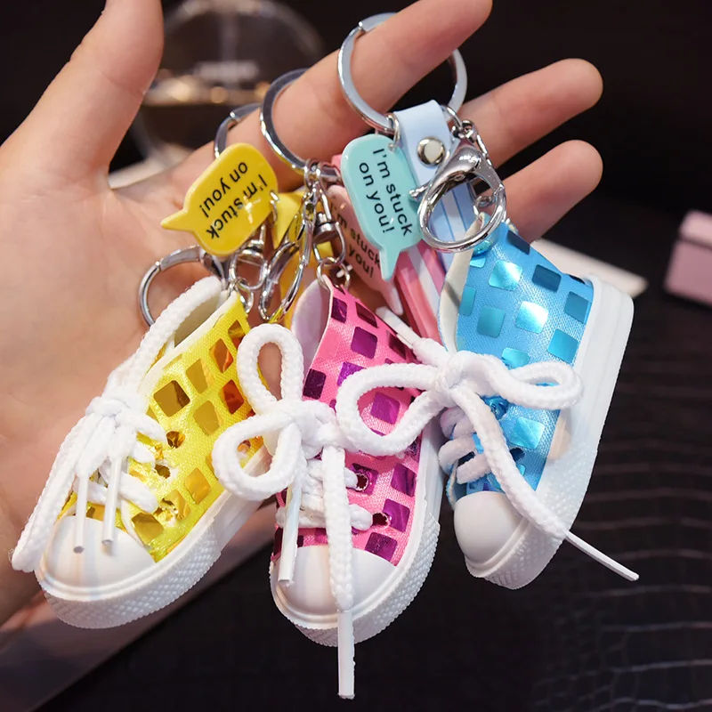 

Mini canvas square lattice small shoes Keychain sports shoes Keychain Car PVC striped leather key Ring bag pendant K2318