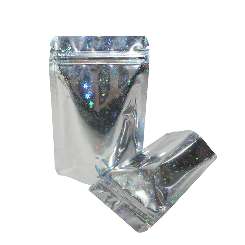 100 pcs Laser Aluminum Foil Resealable Value Pack Stand Up Zip Lock Bag hologram Self Seal Zipper Plastic Pouches Bag 4