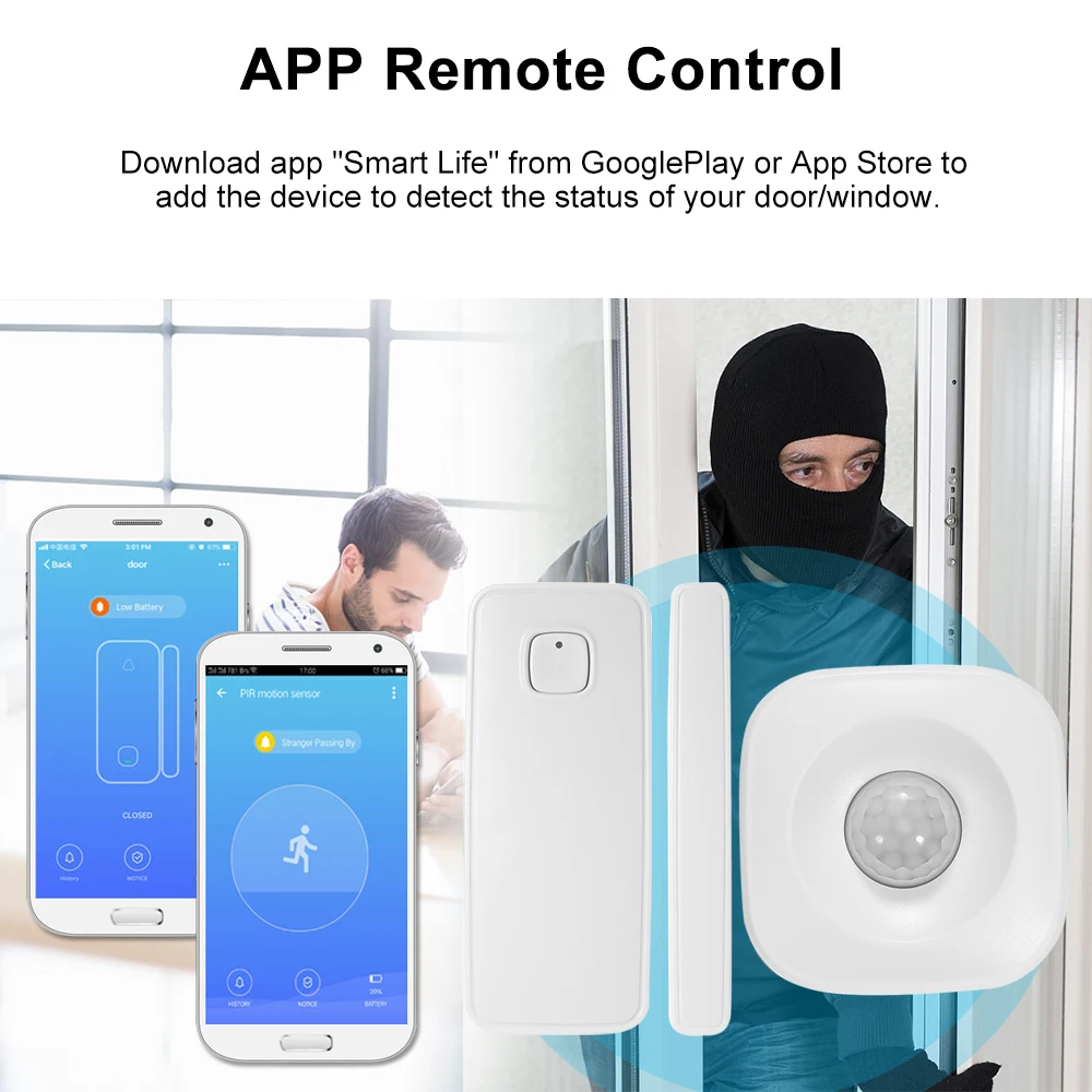 Wifi PIR датчик движения Охранная сигнализация датчик+ wifi датчик для двери Tuya приложение управление с Alexa Google Home IFTTT умный дом