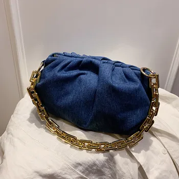 

Denim Design Female Folds Cloud bag 2020 new Crossbody Bags For Women Shoulder bags Crude Chain ladies Handbags cowboy blue bao