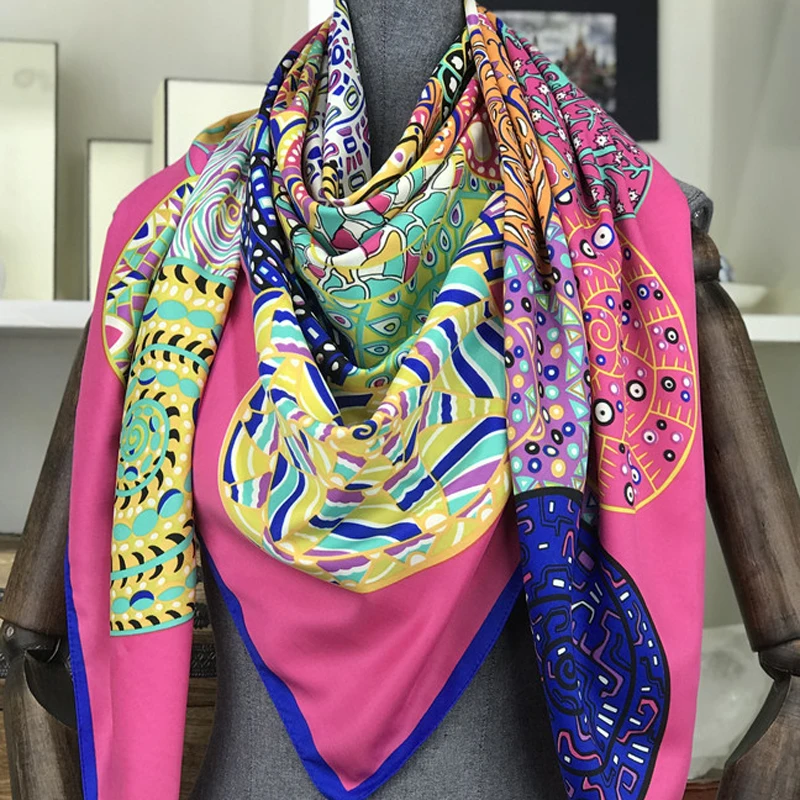 Новая мода Женская Геометрическая бандана шелковый шарф роскошный бренд женский высококачественный Шелковый платок шали шарфы 130*130 см