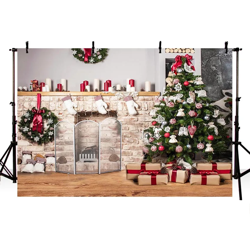 

MEHOFOTO Photography Backdrops Christmas Tree Stairs Wooden Floor Fireplace Portrait Vinyl Photographic Backgrounds Photo Studio