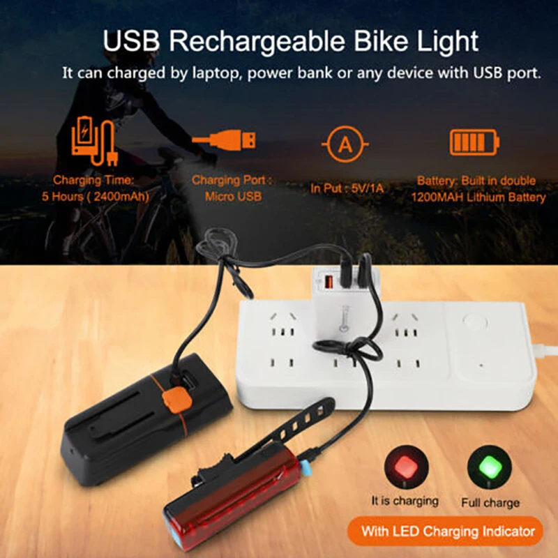 New 1000 Lumens LED Front USB Bicycle Light XM-L 3T6 LED Bike Light Built In 18650 Battery Aluminum Alloy Cycling Light