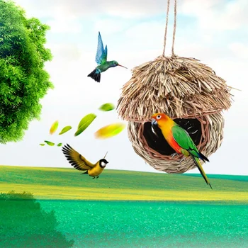 

Bird Cage Hand Weave Bird House Parrot Hanging Swing Toys Ecology Nest Accessories