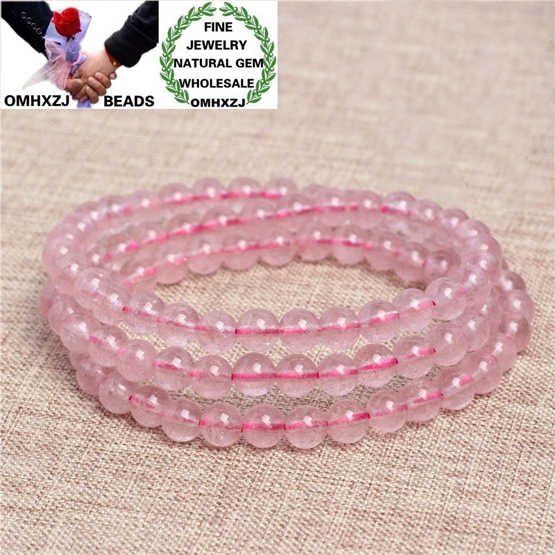 

OMHXZJ Wholesale ZB377 8 10mm European Fashion Birthday Party Wedding Gift Natural Stone Fine Strawberry Quartz Beads Bracelets