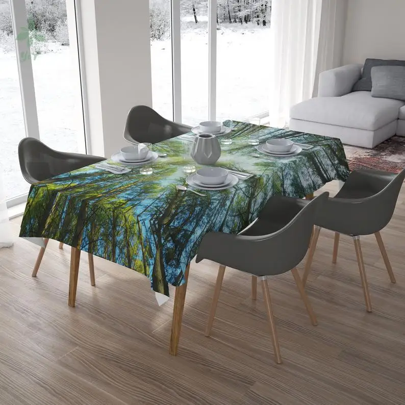 

Treetops Tablecloth Rectangle Green Table Cover With Tree Image Design For Dining Decor