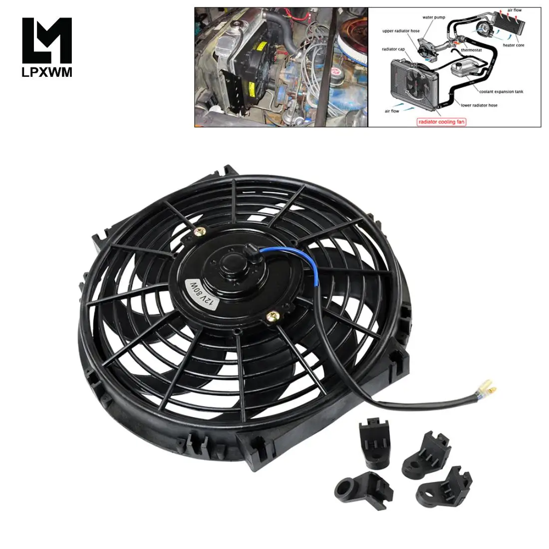 

10 Inch Universal 12V 80W Slim Reversible Electric Radiator AUTO FAN Push Pull With mounting kit Type S 10" FAN10