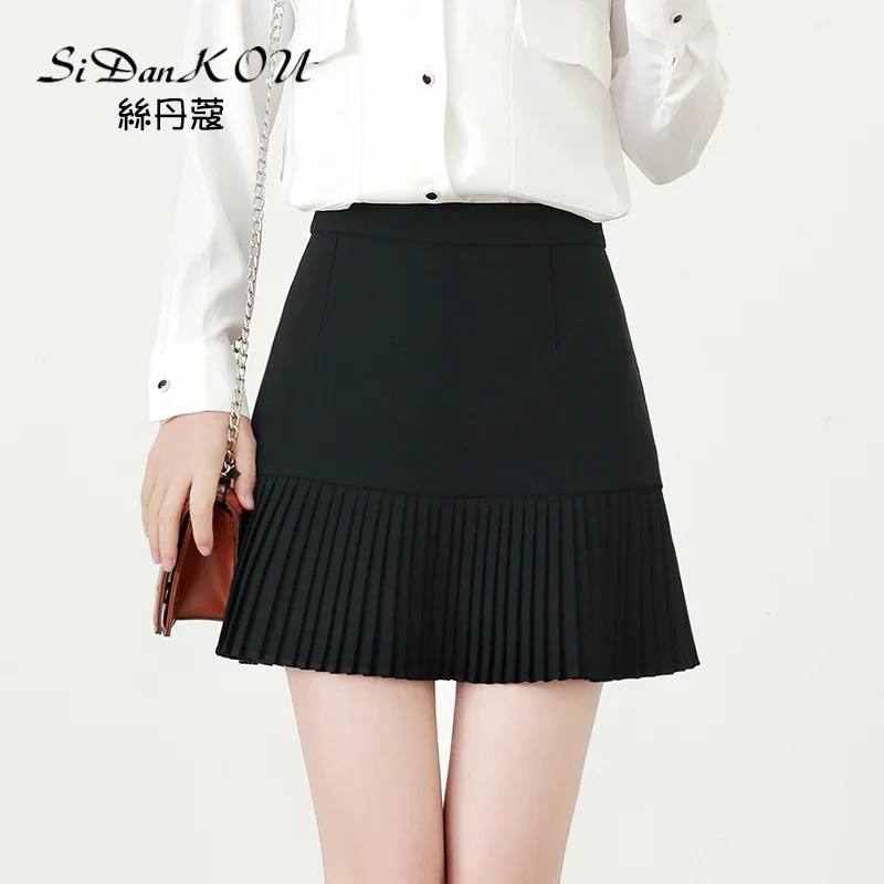 

Black And White with Pattern High-waisted Pleated Skirt Autumn 2019 New Style Students Korean-style A- line Skirt Sheath Short S