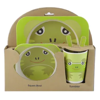 

BPA Free Eco Friendly 5pcs Toddler Baby Feeding Set Bowl Dish Fork Spoon Bottle Dinnerware Kit Children's Tableware