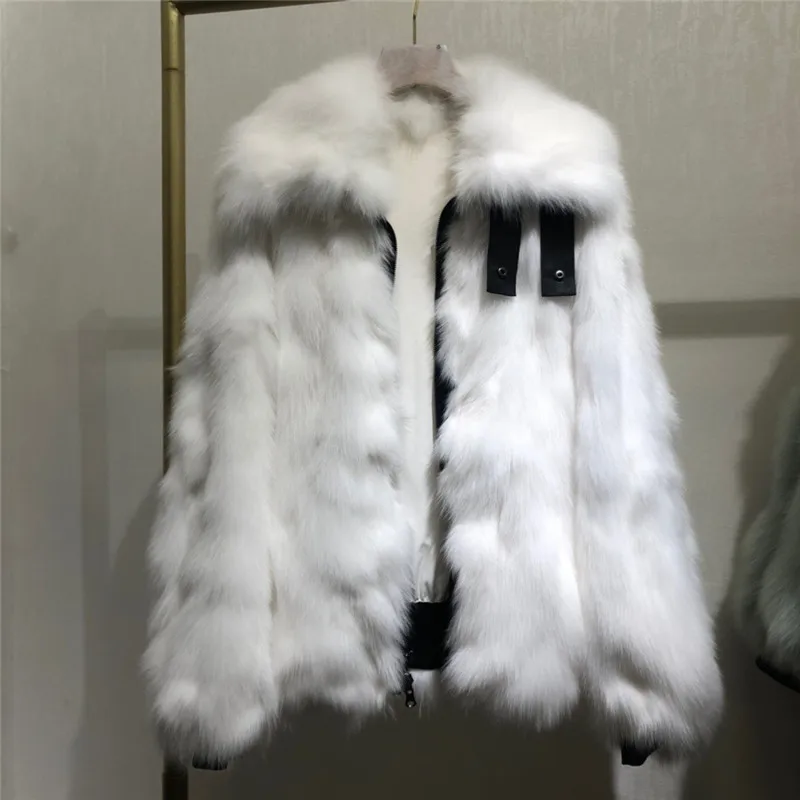 Осенне-зимняя женская шуба из натурального Лисьего меха, модная женская куртка с отворотом из натурального меха, толстая верхняя одежда