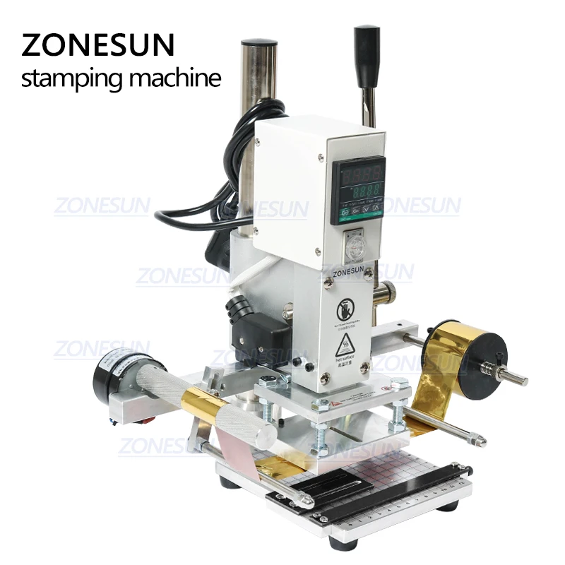 ZONESUN ZS90A Цифровая ручная машина для тиснения кожи дерева ПВХ карты логотип