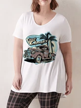 

Plus Size Women T-shirt With Car Print O-neck Short Sleeve Tops for FEMMES Large Tunics Blouses Mujeres Talla 220104009