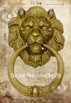 

~Chinese Bronze Fierce Lion Head Door Knocker 7"High Yellow Color ff
