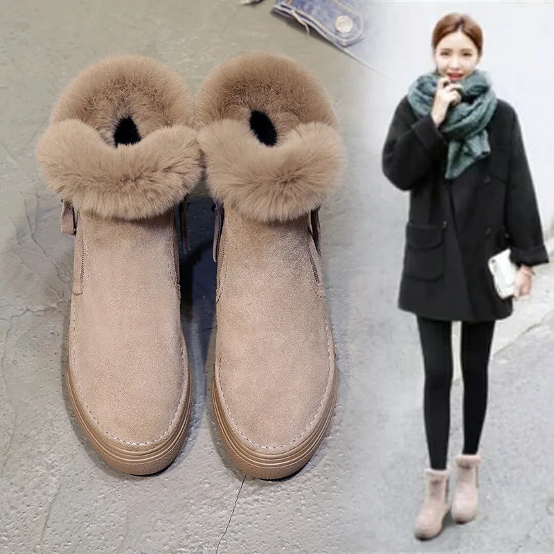 

SWYIVY Flat Zipper Nubuck Woman Winter Boots 2019 Fashion Snow Ankle Boots For Women Shoes Short Plush Sewing Booties Solid Shoe