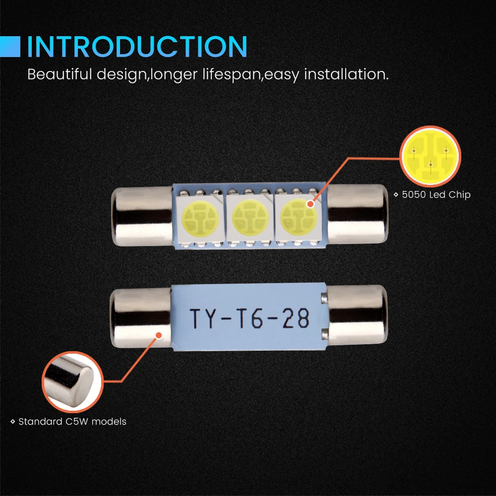 1 Uds Auto LED T6.3 28/31mm 5050 3 SMD Blanco 12V Coche Vehículo Interior Parasol Pejo De Tocador Luc Lámpara De Luc De Maquillaje. - AliExprs