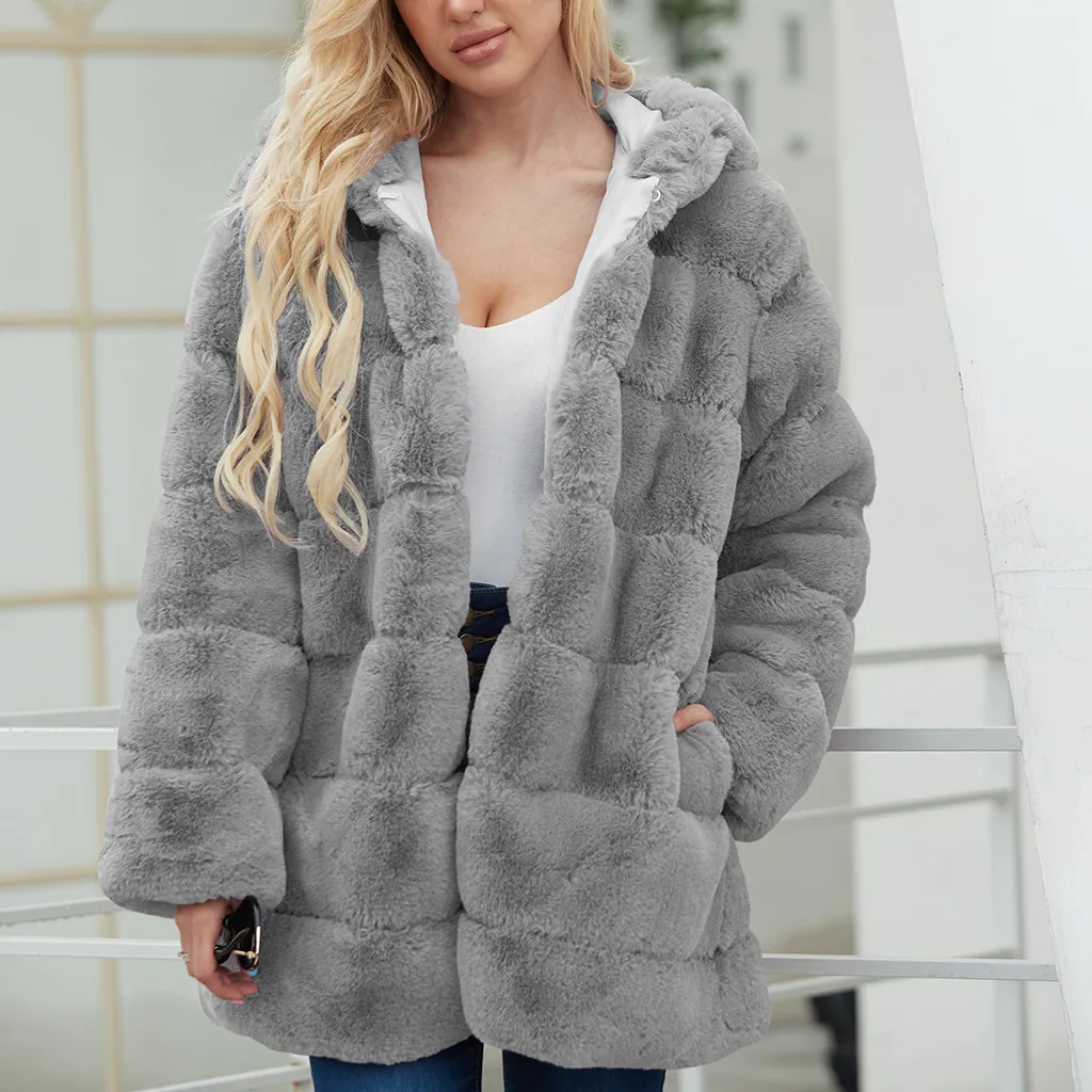 Manteau femme зимнее пальто для женщин дамское теплое пальто из искусственного меха куртка однотонная верхняя одежда с капюшоном chaqueta mujer veste femme fourrure