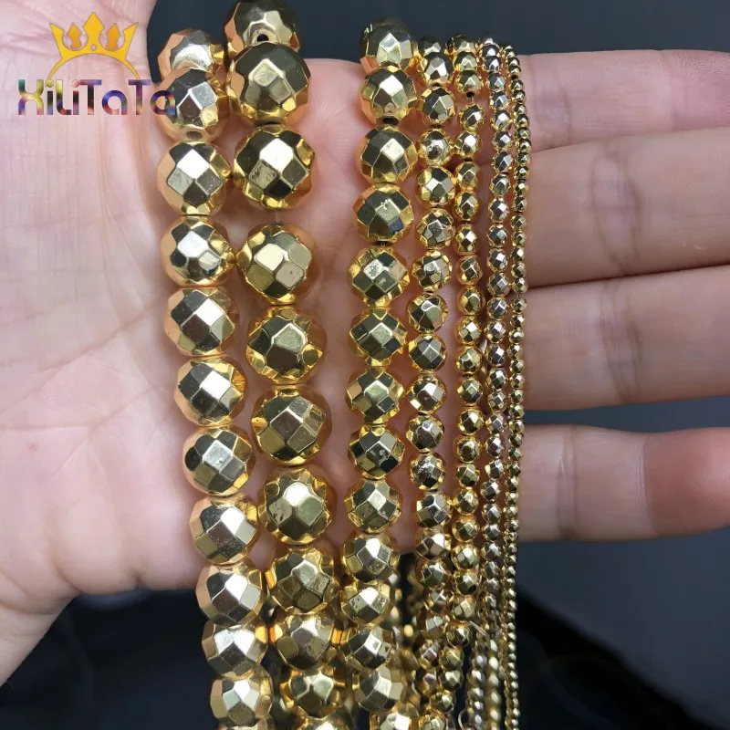 Facettierte Naturstein Gold Farbe Hämatit Runde Lose Spacer Perlen Für Schmuck Machen DIY Armband Zubehör 2/3/4/6/8/10/12mm – Detail 6