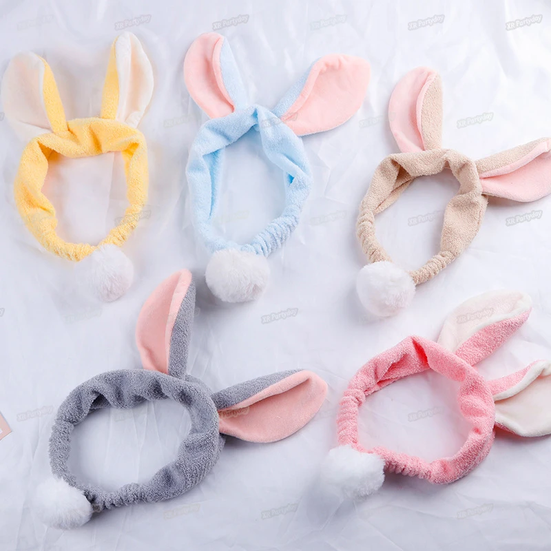 

New Plush Pompon Ball Bunny Headband Headwear Women Girls Washing Face Spa Makeup Hairband Hair Accessories