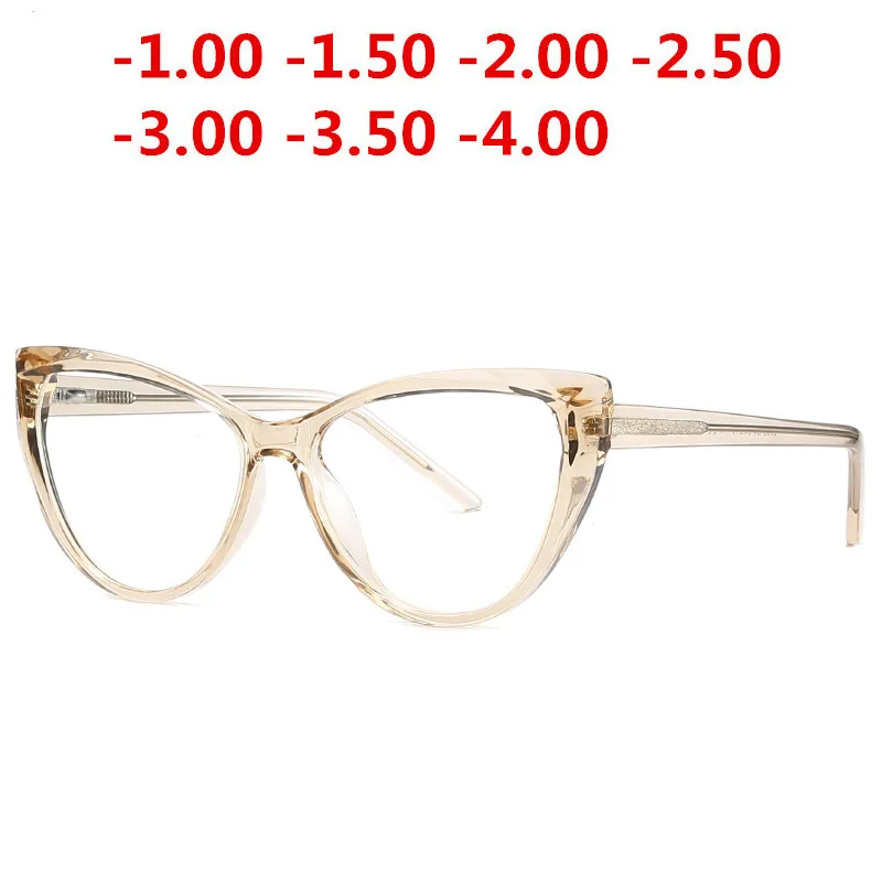 Ретро женские очки "Кошка", прозрачные линзы, очки по рецепту, фирменный дизайн, женские оптические очки для близорукости-0,5-1-1,5-2-2,5 NX - Цвет оправы: tea-0