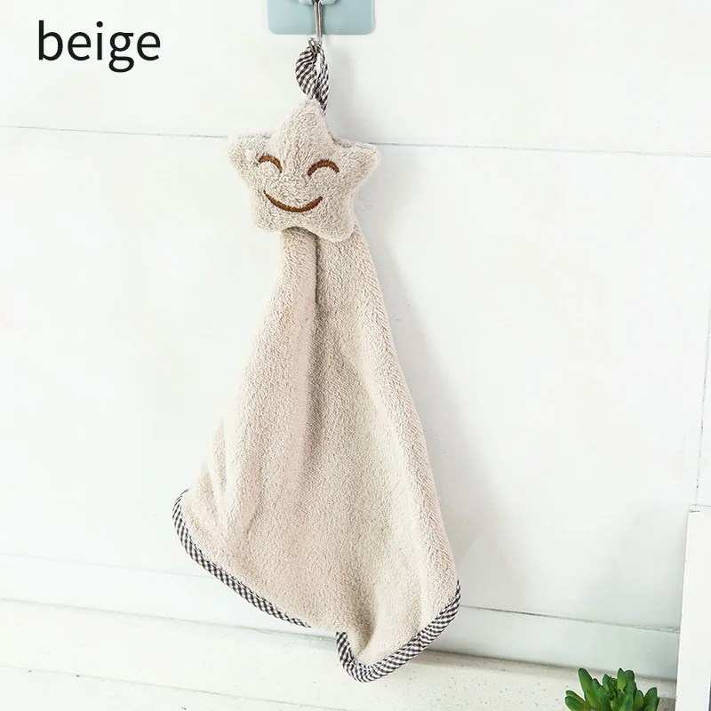 beige Милый Звездный кухонный чистящий абсорбент полотенца подвесные полотенца для рук Безворсовая Ткань мягкие салфетки 1 шт. коралловый бархат - Цвет: beige