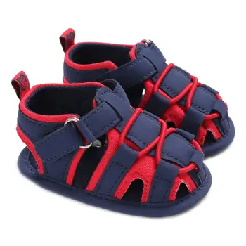 

1 pair Boys Summer Faux Leather Beach Soft Sole Non-Slip Hollow Out Cross Bandage Toddler First Walkers Crib Shoes