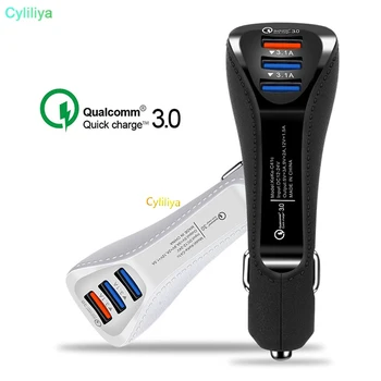 

50pcs 3 Usb ports Car charger Qc 3.0 Fast Quick Charging Leather Car chargers adapter for ipad iphone samsung smartphone gps mp3