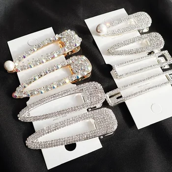 

Korea Shiny Crystal Rhinestones Hairpins Geometric Rectangle Waterdrop Imitation Pearl Hair Clips Hair Accessories 2019 NEW