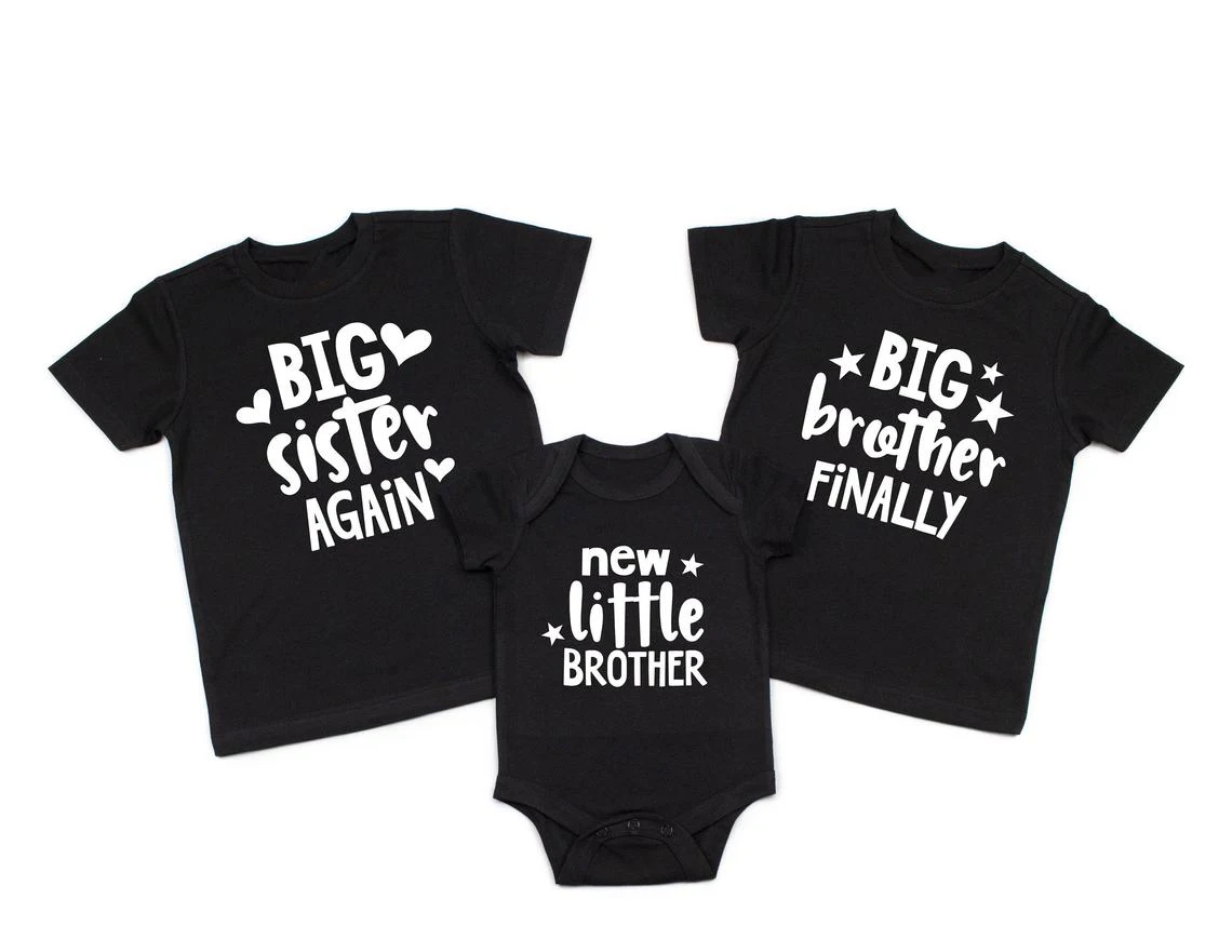 Big Sister Again Big Brother Finally New Little Brother Baby Shower Gift  Promoted To Big Sister Big Brother Matching Shirt - AliExpress, image size:1140x881