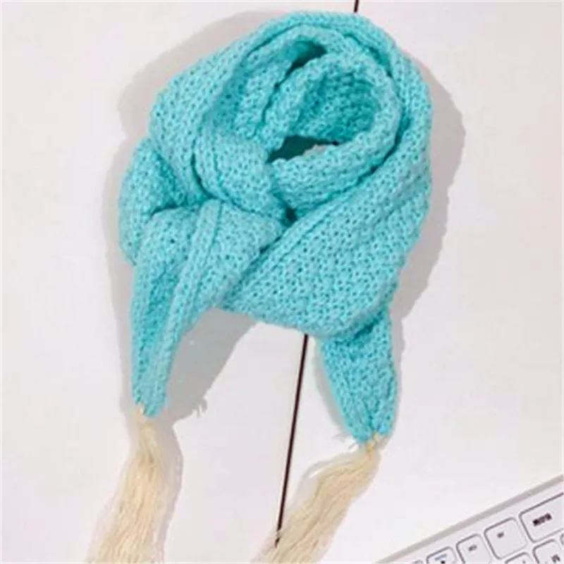 J68-Mint green Qiu dong/сезон, вязаный длинный шарф с кисточками и шерстяным воротником для маленьких мальчиков, чистый цвет, сохраняющий тепло зимой, воротник для девочек J68 - Цвет: J68-Mint green