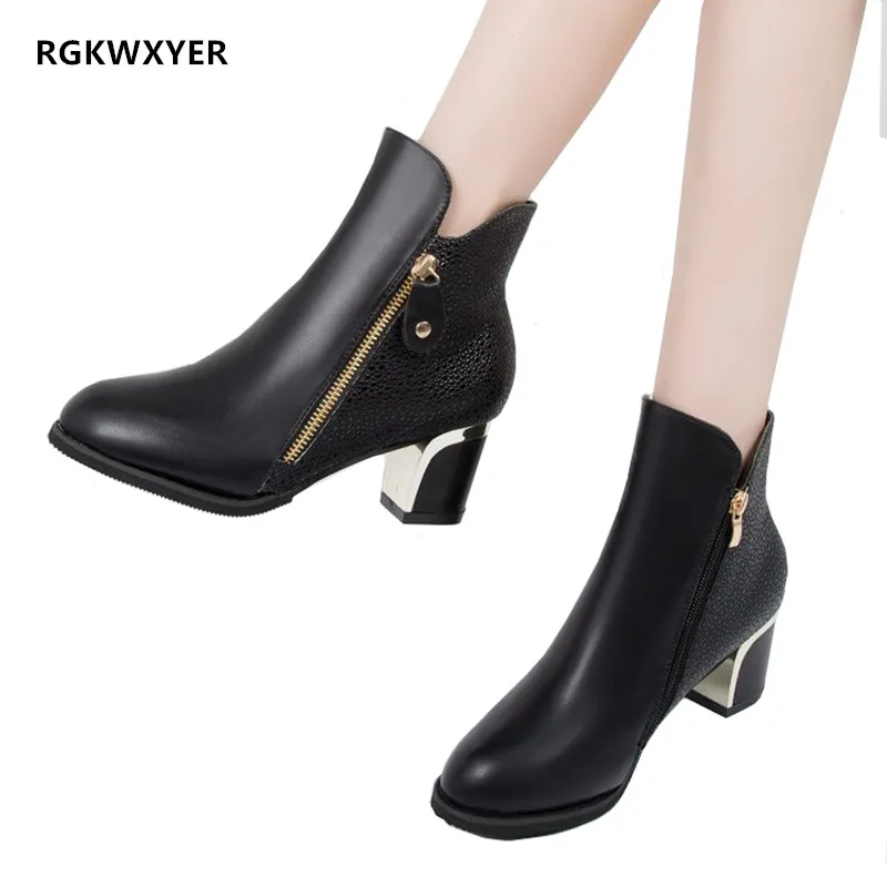 

2019 New Women Boots Pointed Toe High Heels Faux Leather Zipper Style Sexy Ankle Mid Heel Martin Boots Bota Feminina Size 35-43