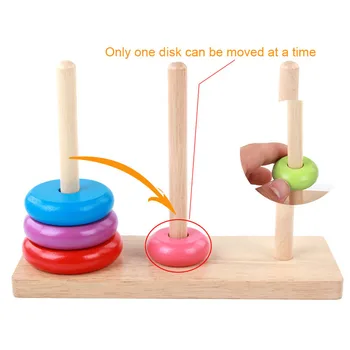 

Wooden Colorful Hanoi Tower Logic Puzzle Brain Teaser Intellectual Toy