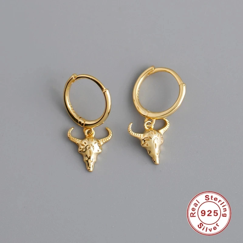 Aide 925 Sterling Silver Hoop Earring Bull Head Pendant For Couples New Years Christmas Gift Halloween Earrings Jewelry | Украшения и