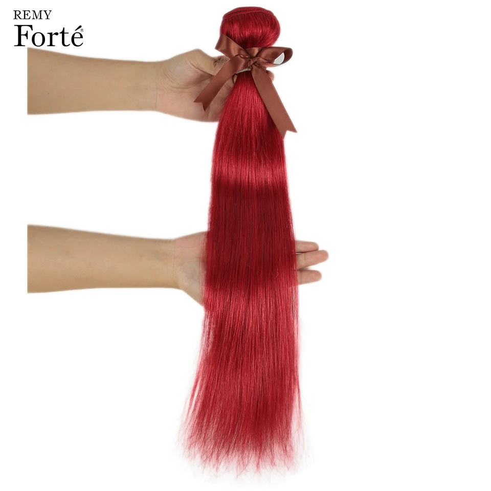 Remy Forte Straight Hair Bundles With Closure Red Bundles With Frontal Remy Brazilian Hair Weave Bundles 3/4 Red Hair Bundles