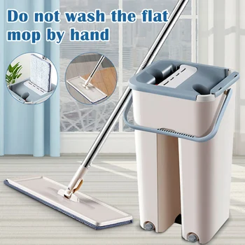 

New Hot Microfiber Flat Floor Mop and Bucket Set Home Floor Cleaning System with Washable Flat Fiber Mop Pads SMR88