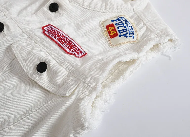 Cool Music Spring New Style Korean-style Slim Fit Metrosexual Pattern& White Denim Jacket Denim Waistcoat Cool Patch Denim Vest