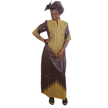 

MD african bazin dresses for women embroidery long dress chiffon head wrap south africa lady clothes evening party dresses